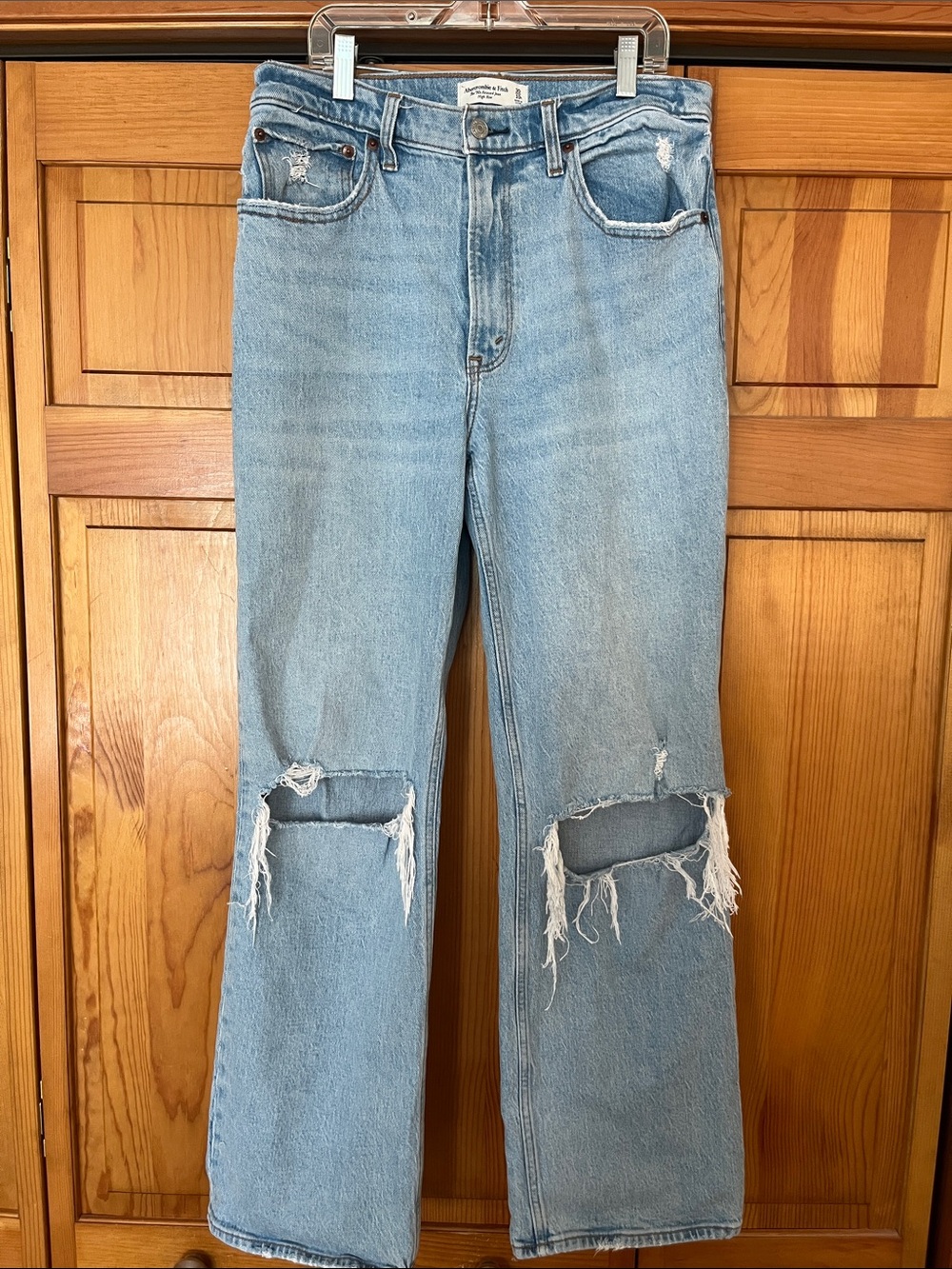Abercrombie & Fitch Light Blue Distressed Straight-Leg Jeans